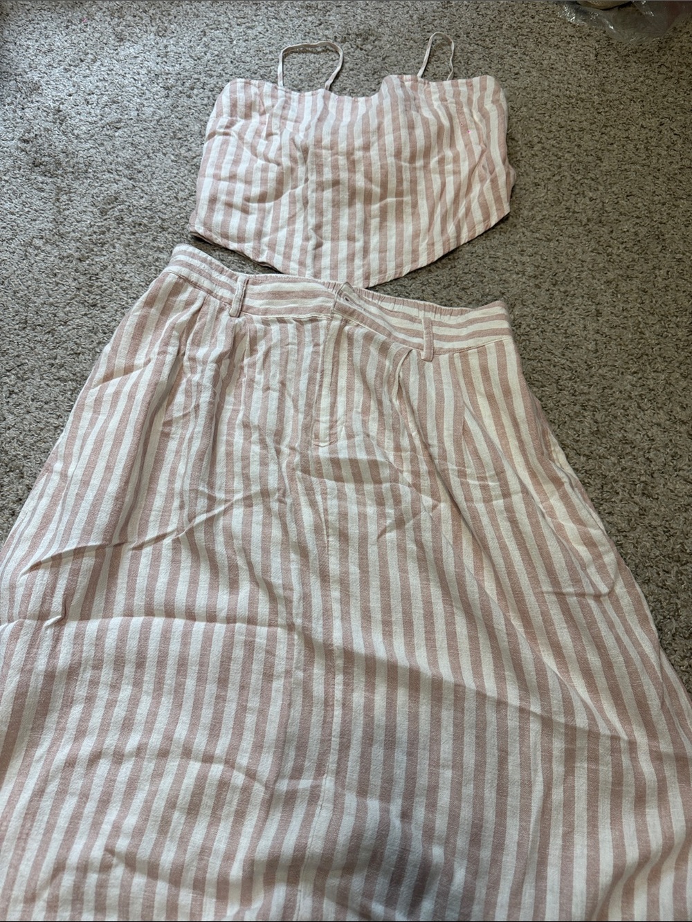 Striped Two-Piece Crop Top & Skirt Set in Blush and White